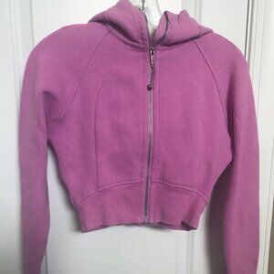 Lululemon full zip cropped hoodie, pink, xs, excellent cond.